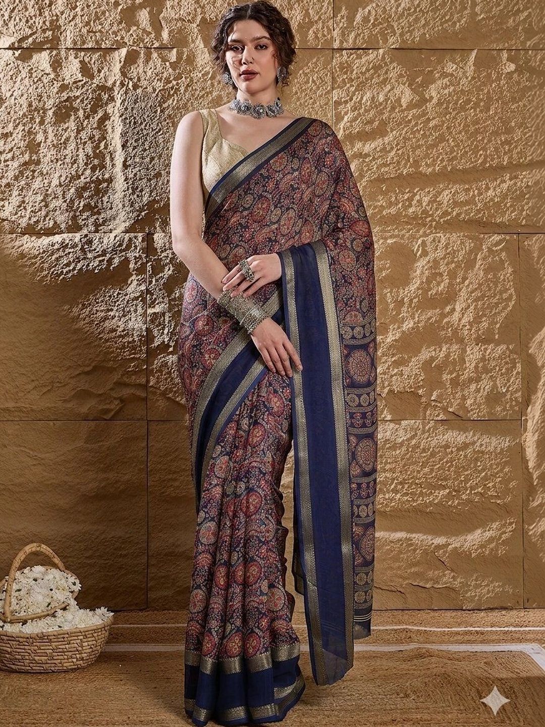 ZELI Banarasi Zari Accent Kalamkari Saree