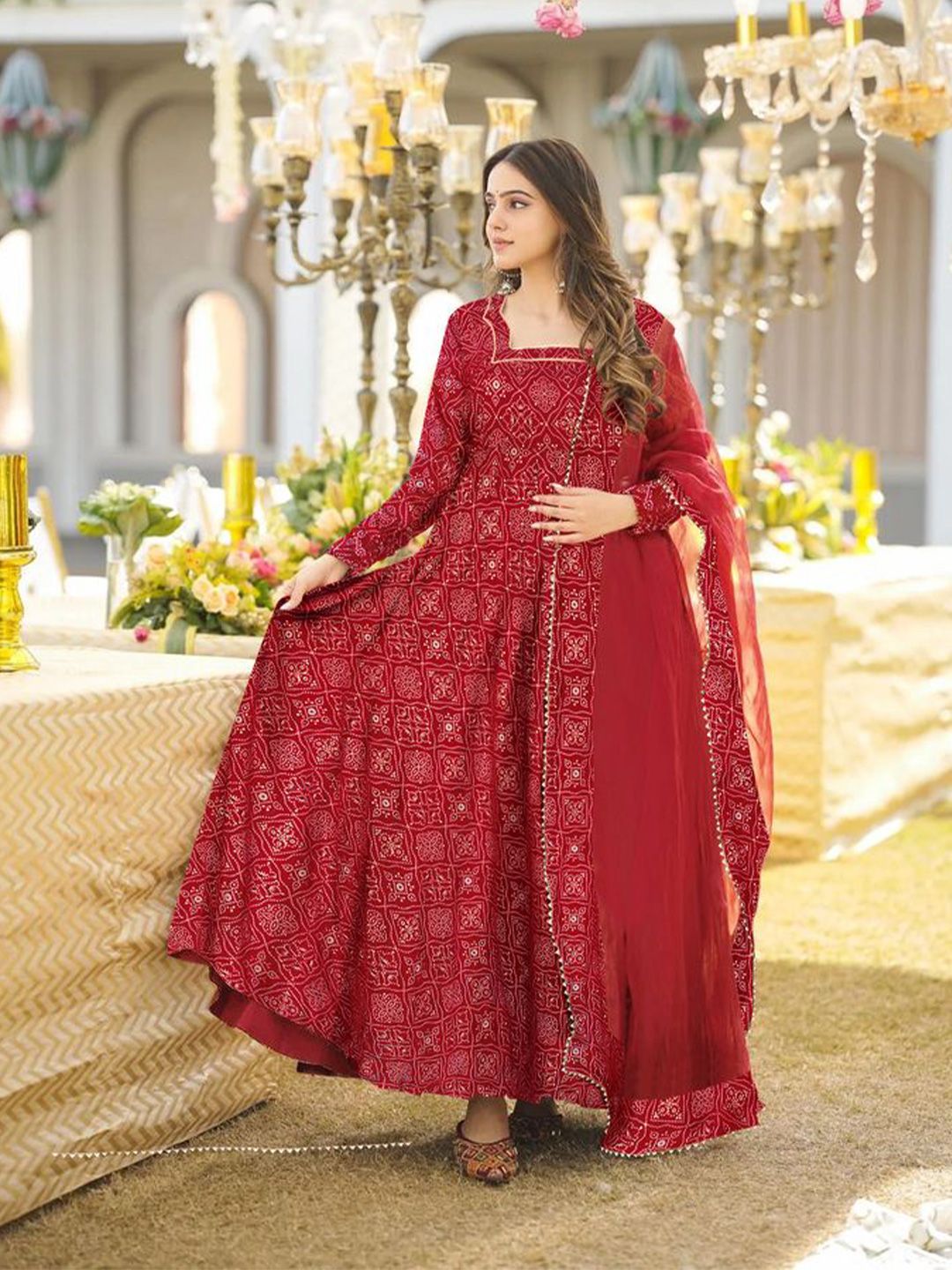 ZestLeaf Printed Ethnic Dress with Dupatta