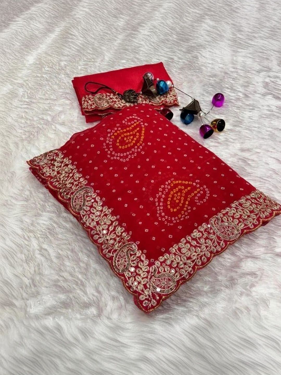 Zili Heavy Embroidered Art Silk Bandhani Saree Women